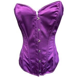 Purple Lace Up Corset Bustier Burlesque Goth Top Over the Bust Sexy Satin